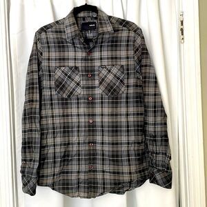 EUC! Hurley Gray/Black Plaid Long Sleeve Button Down Shirt - Size Small